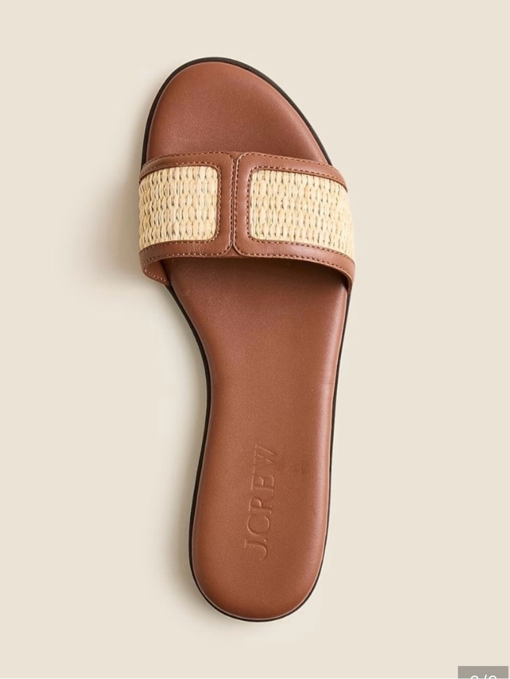 J. Crew Tan Leather Slide Sandal with Natural Woven Strap